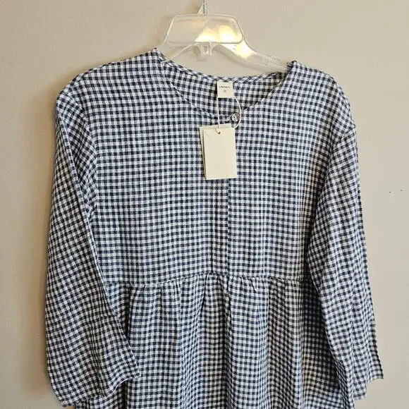 Lintico Linen Check Long Sleeve Midi Dress Firth Medium Blue and White - Picture 5 of 6